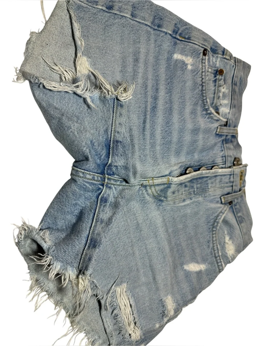 New AGOLDE Parker Long Distressed Denim Shorts Light Wash 100% Cotton